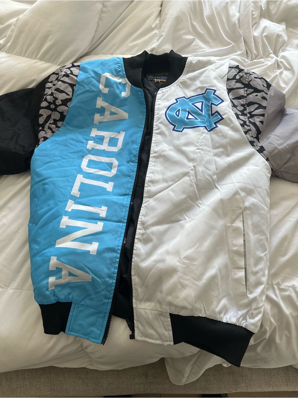 North Carolina Carolina Graphic Bomber Jacket - White & Light Blue